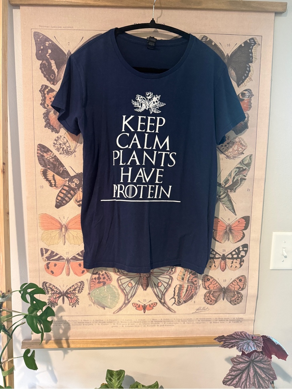 Anvil Navy Blue Graphic Tee “Keep calm plants have protein”